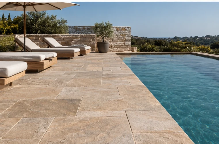 Natural stone driveway paving concept